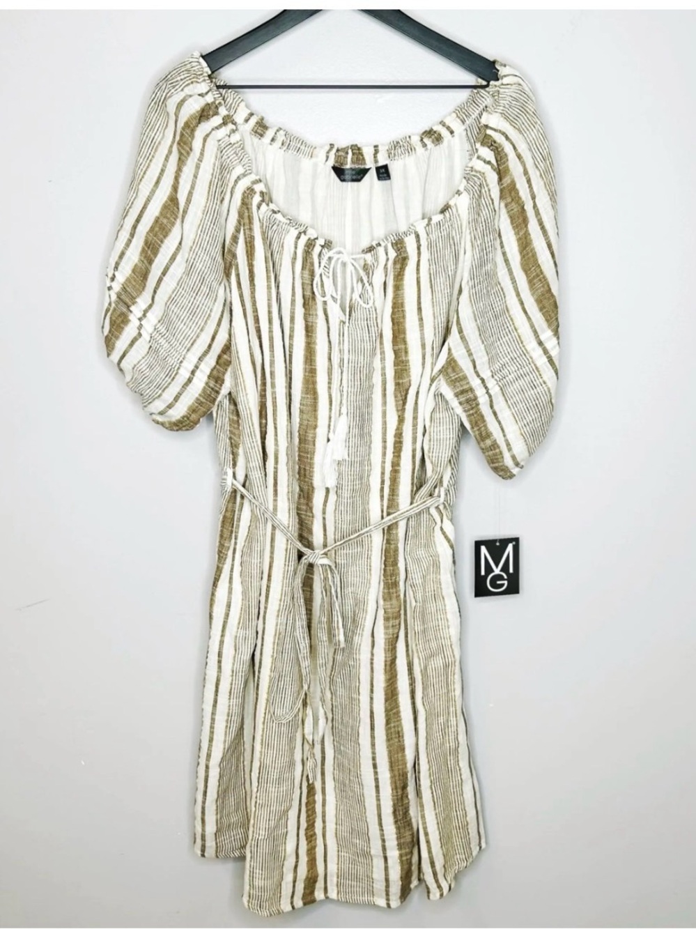 M.Gemi Striped Mini Dress in Cream and Tan